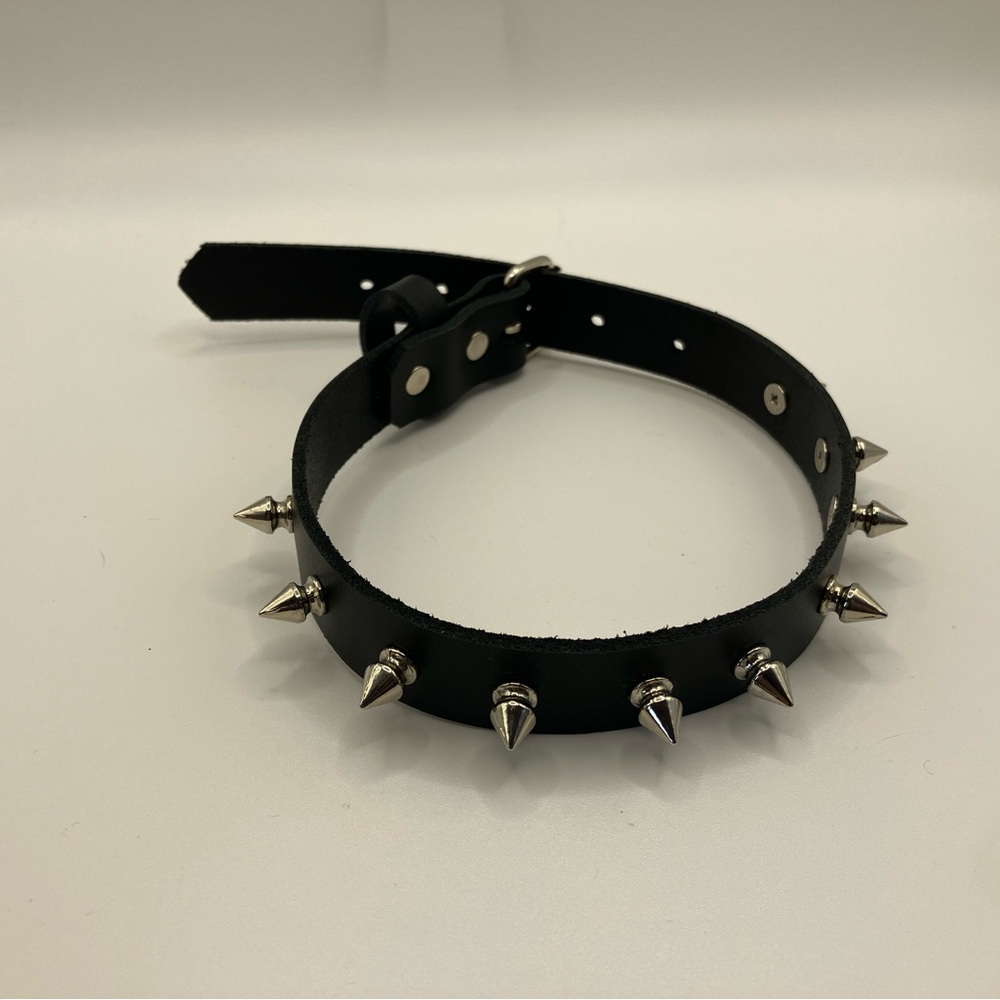 NEW Real Leather Black Choker Metal Spikes Punk Emo Goth